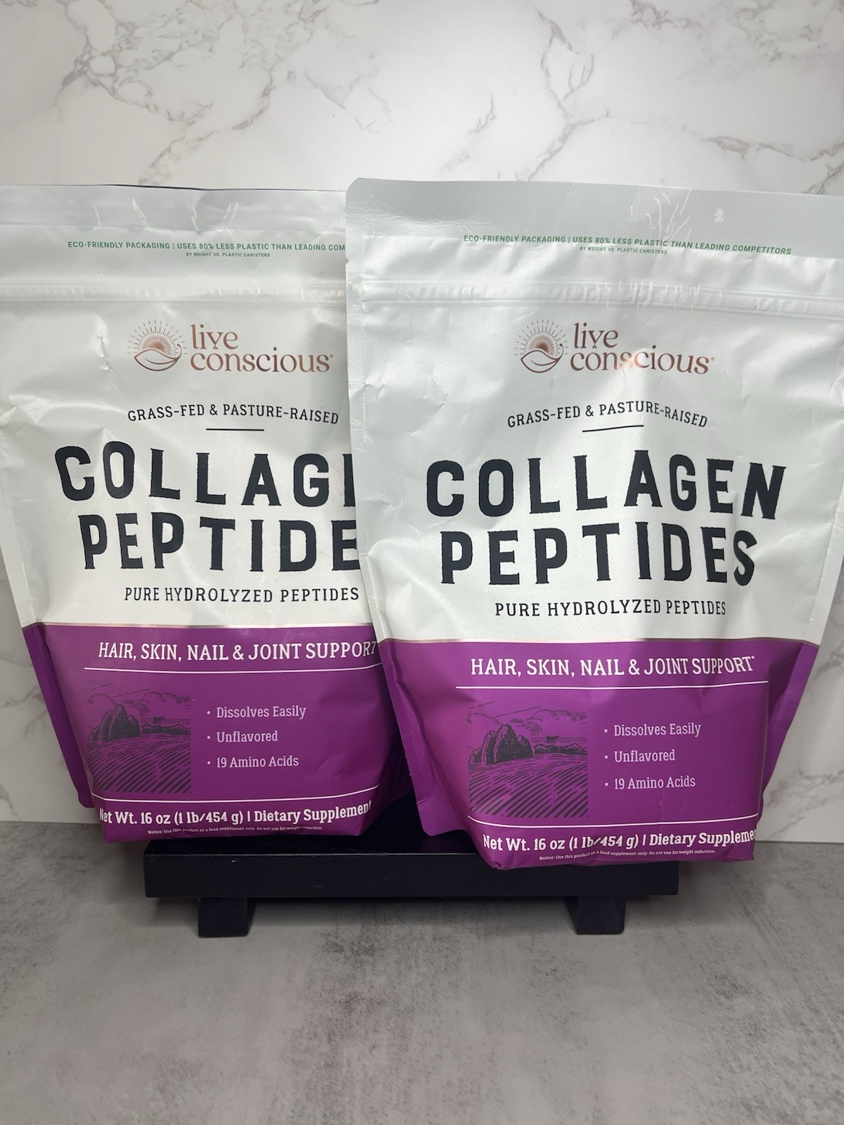 Live Conscious Collagen Peptides Powder Unflavored Two Pack! 16 oz Exp 01/2028