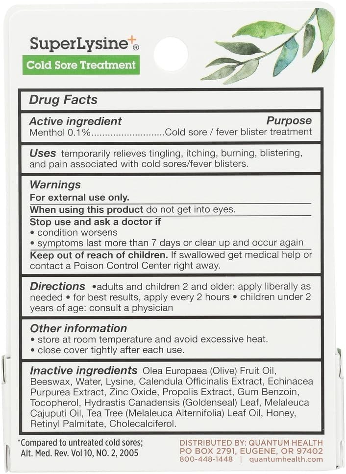Quantum Health Super Lysine + Cold Sore Treatment Ointment cream .25oz (7g)