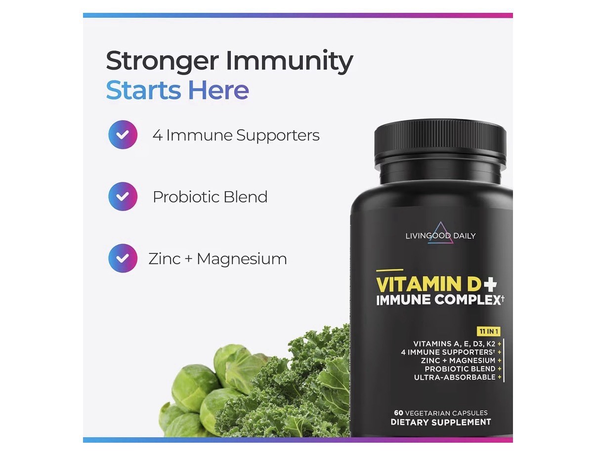Livingood Daily Vitamin D + Immune Complex D3 K2 4000 IU Supplement 60Day Supply