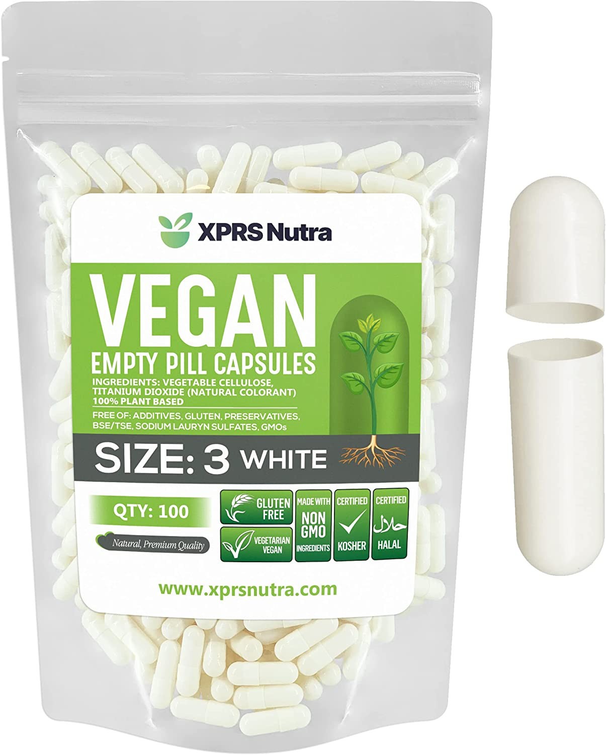 Size 3 White Empty Vegan Capsules Kosher Pill Vegetable Veggie Veg Caps