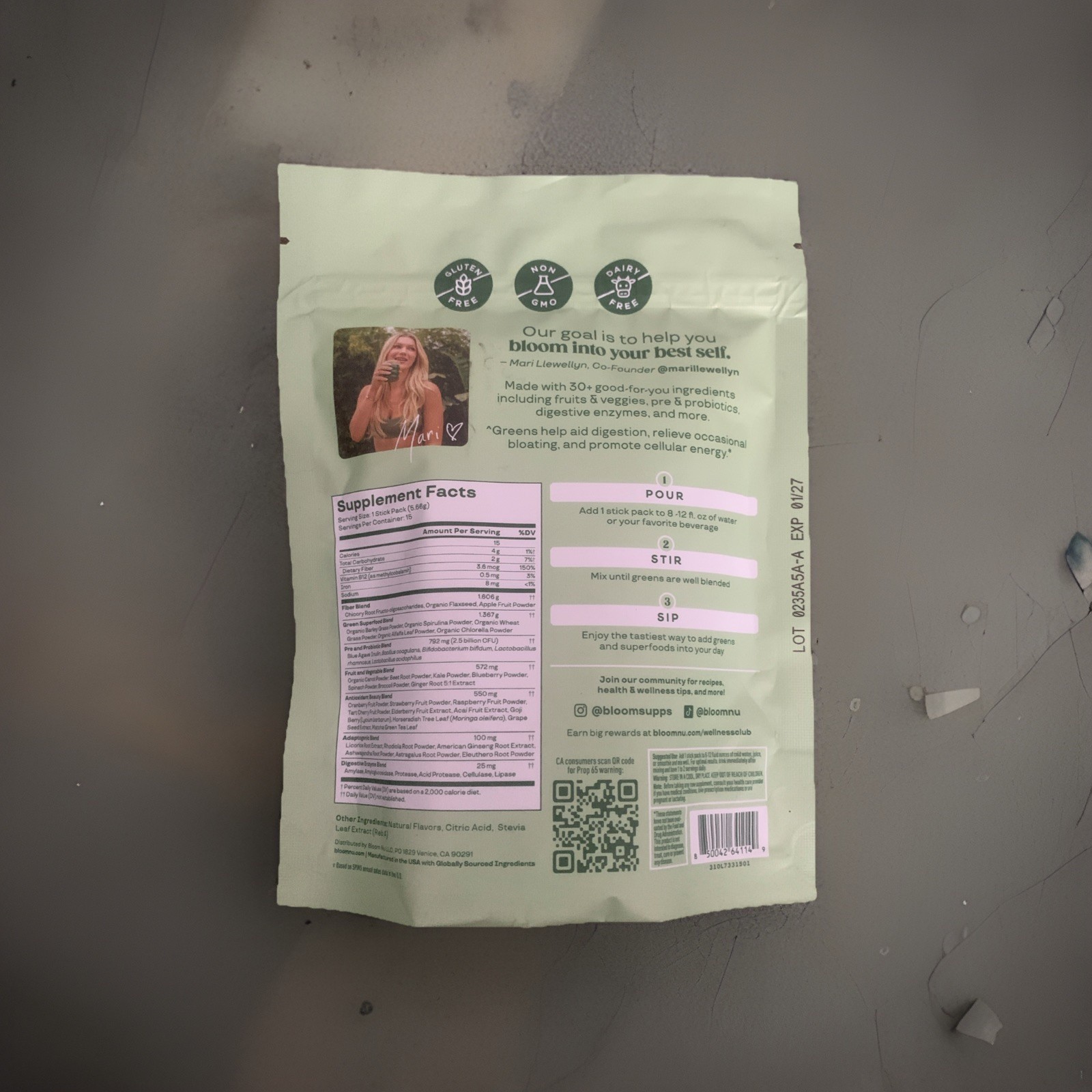 Bloom Greens & Superfoods Powder Mango 15 Sticks Exp 01/27