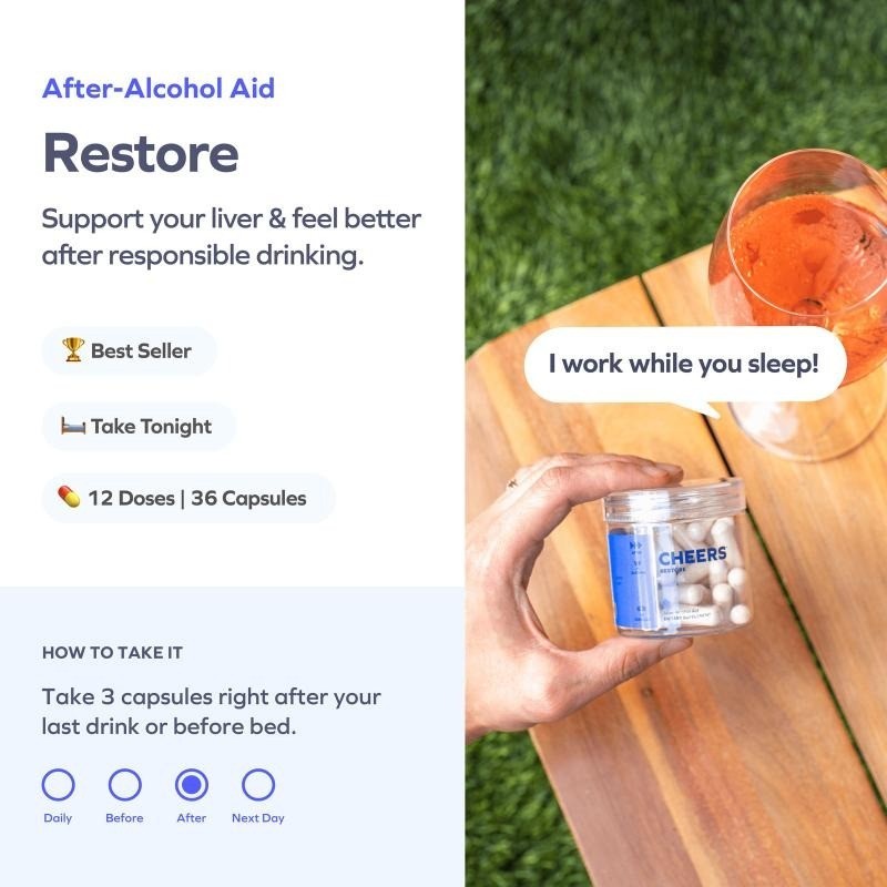 Cheers Restore | Supplement includes DHM + L-Cysteine | 12 Doses | 36 ct