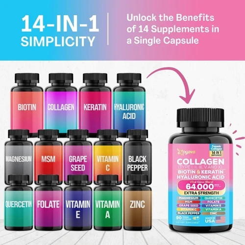 Collagen Pills Hair, Skin & Nail Health 64,000 MCG Biotin 90 Caps