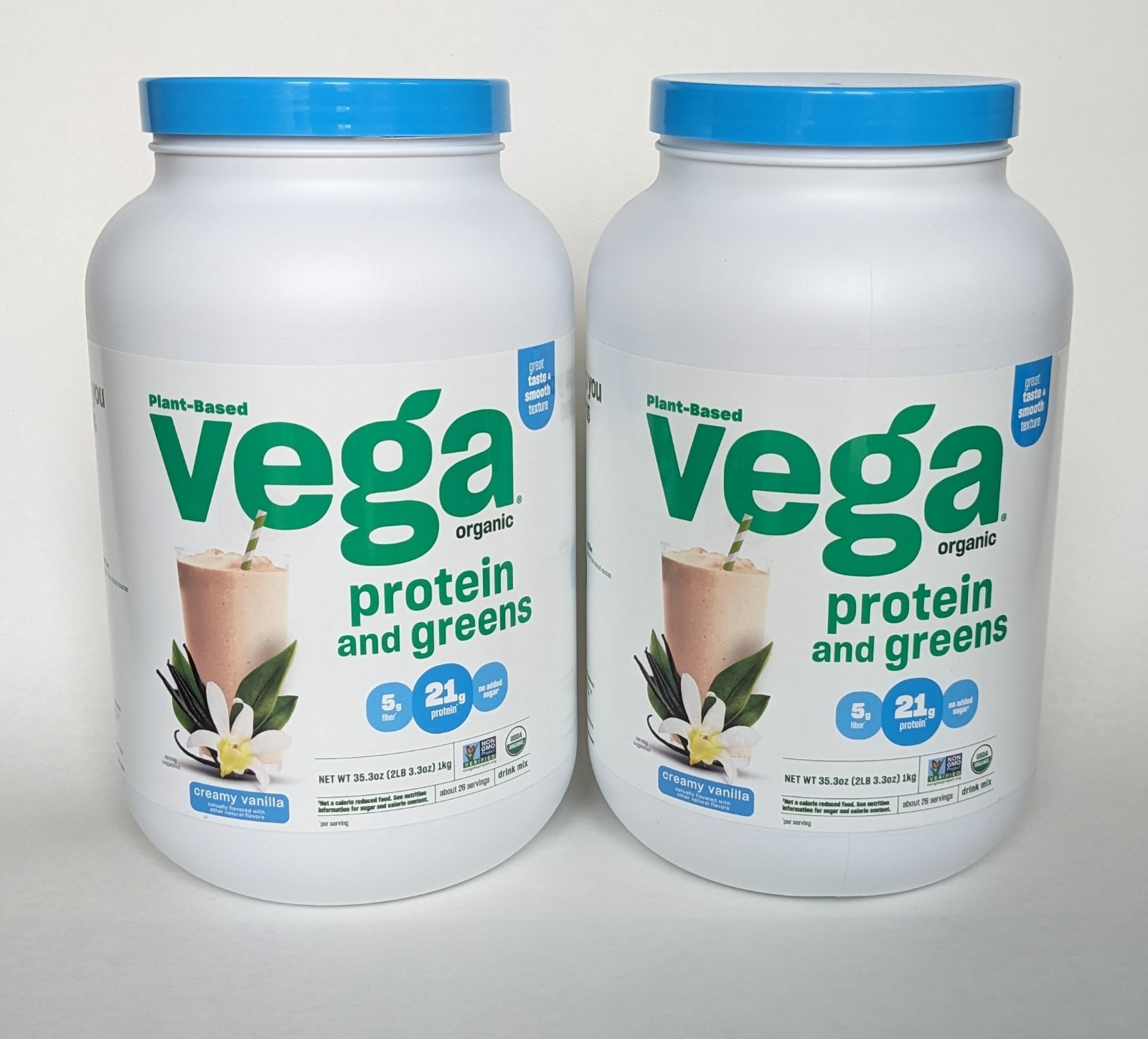 Vega Organic Protein & Greens Vanilla – 2 Pack – 35.3 oz / 26 Servings Each