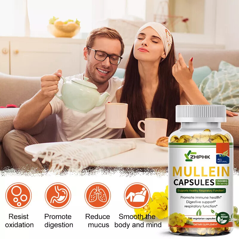 Mullein Leaf 120 Capsules For Lung Cleansing & Detox Herbal Dietary Supplement