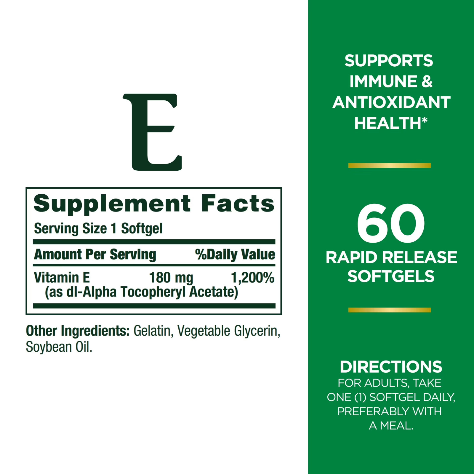 Nature’s Bounty Vitamin E 180mg Pure DL-Alpha 400 iu 120 Softgels