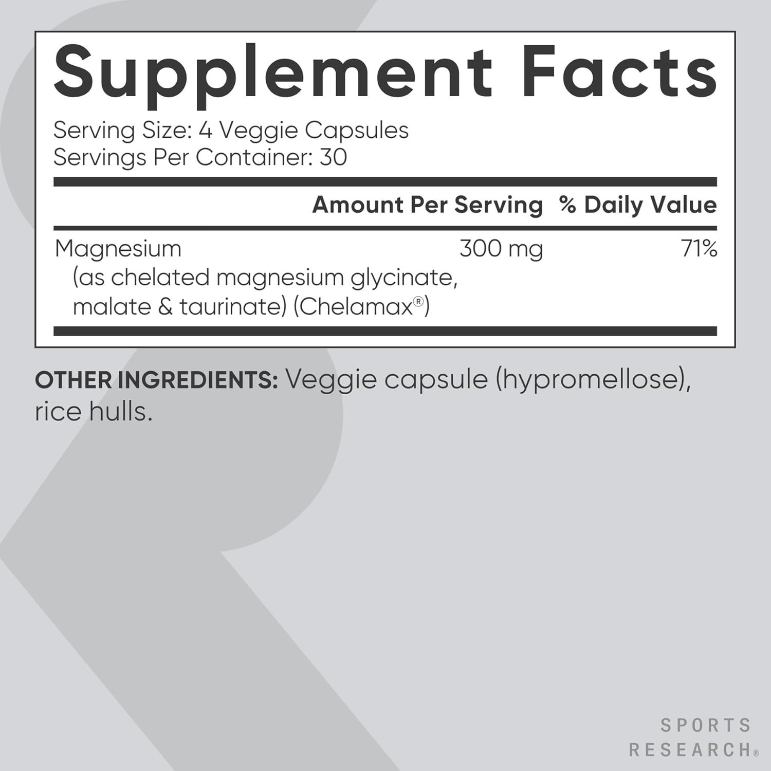 Sports Research Chelated Triple Magnesium Complex [120 Veggie Capsules]