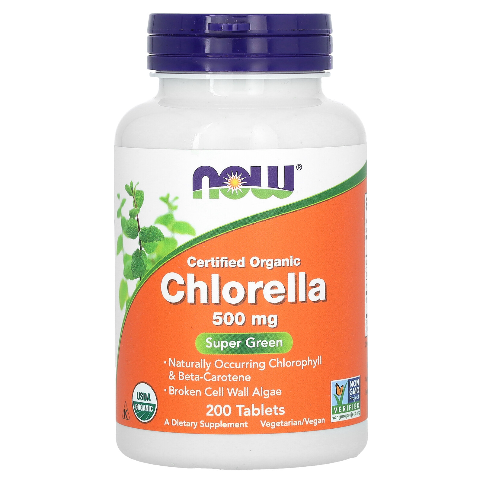 Now Foods Certified Organic Chlorella 500 mg 200 Tablets GMP Quality Assured,