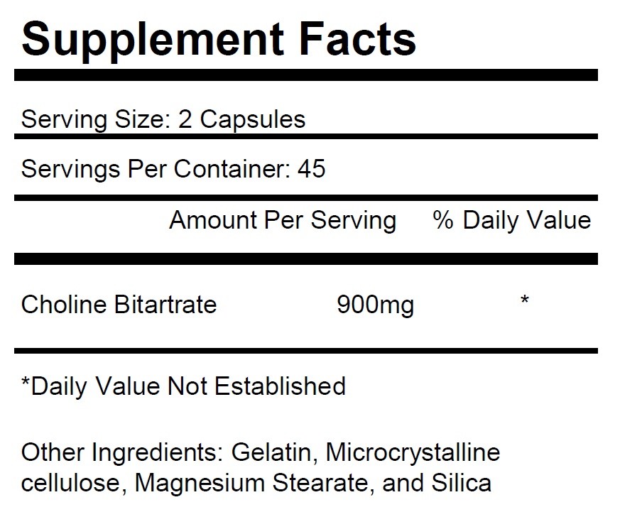 1x Choline Bitartrate 900mg Brain Memory Booster Phosphatidylcholine Nootropic