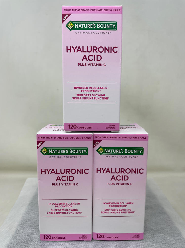 Nature’s Bounty Hyaluronic Acid + Vit C Supplement, 120 Capsules/Bottle, 3 Pack