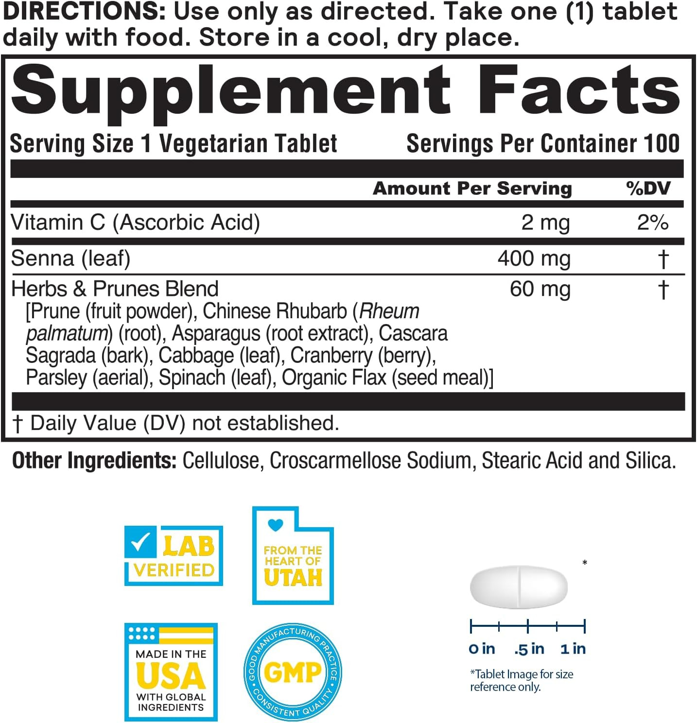 Senna Prune Herbal Supplement Digestive Support 100 Servings