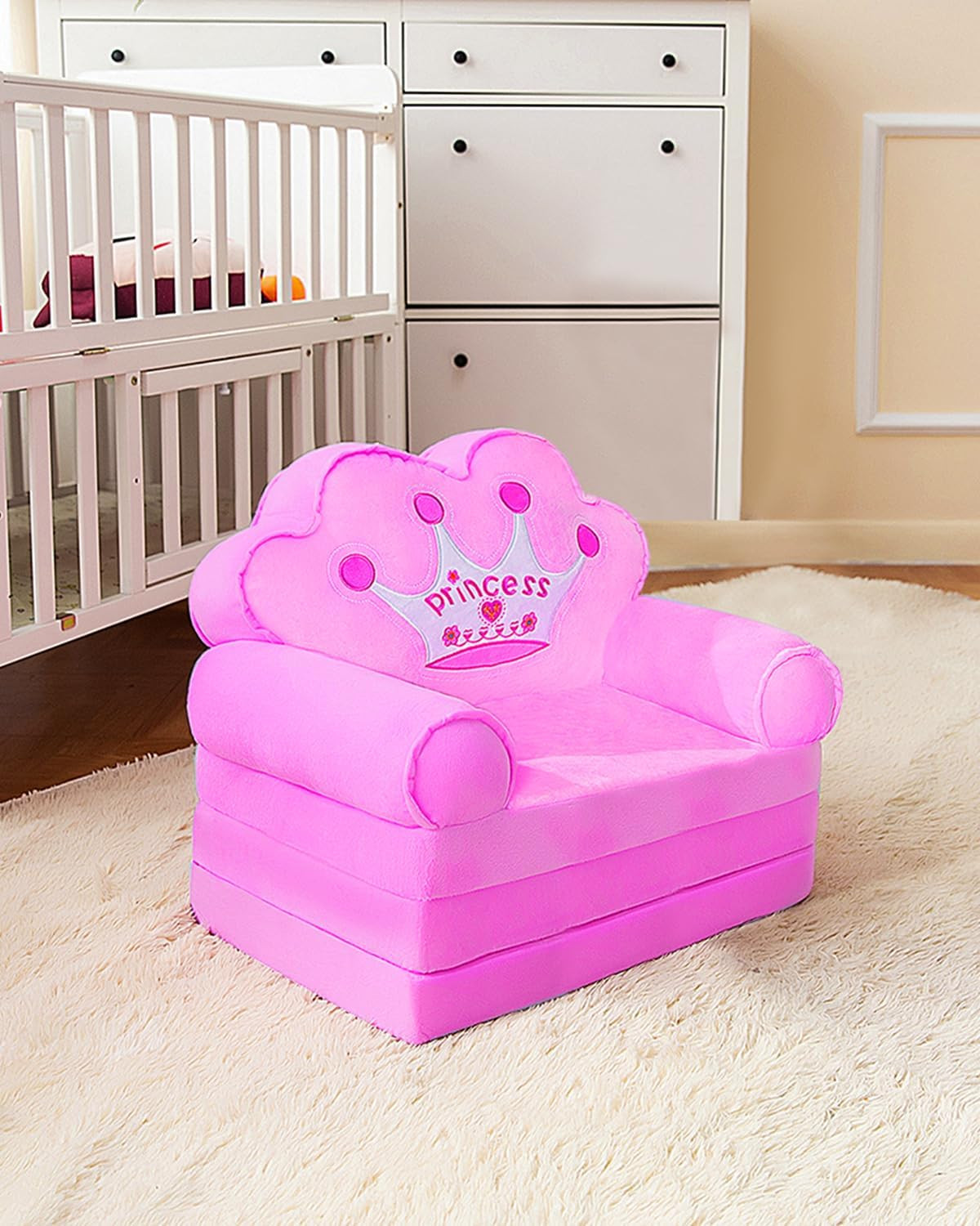 MOONBEEKI Kids Couch Fold Out, Foldable Princess Chair for Toddlers 1-3, Kids Fu