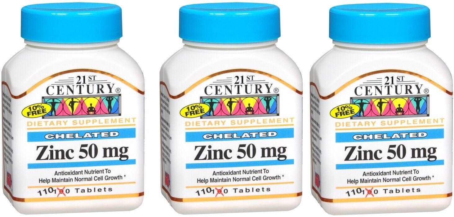 21st Century Zinc 50mg Chelated Tablets 110ct each *Three Pack*