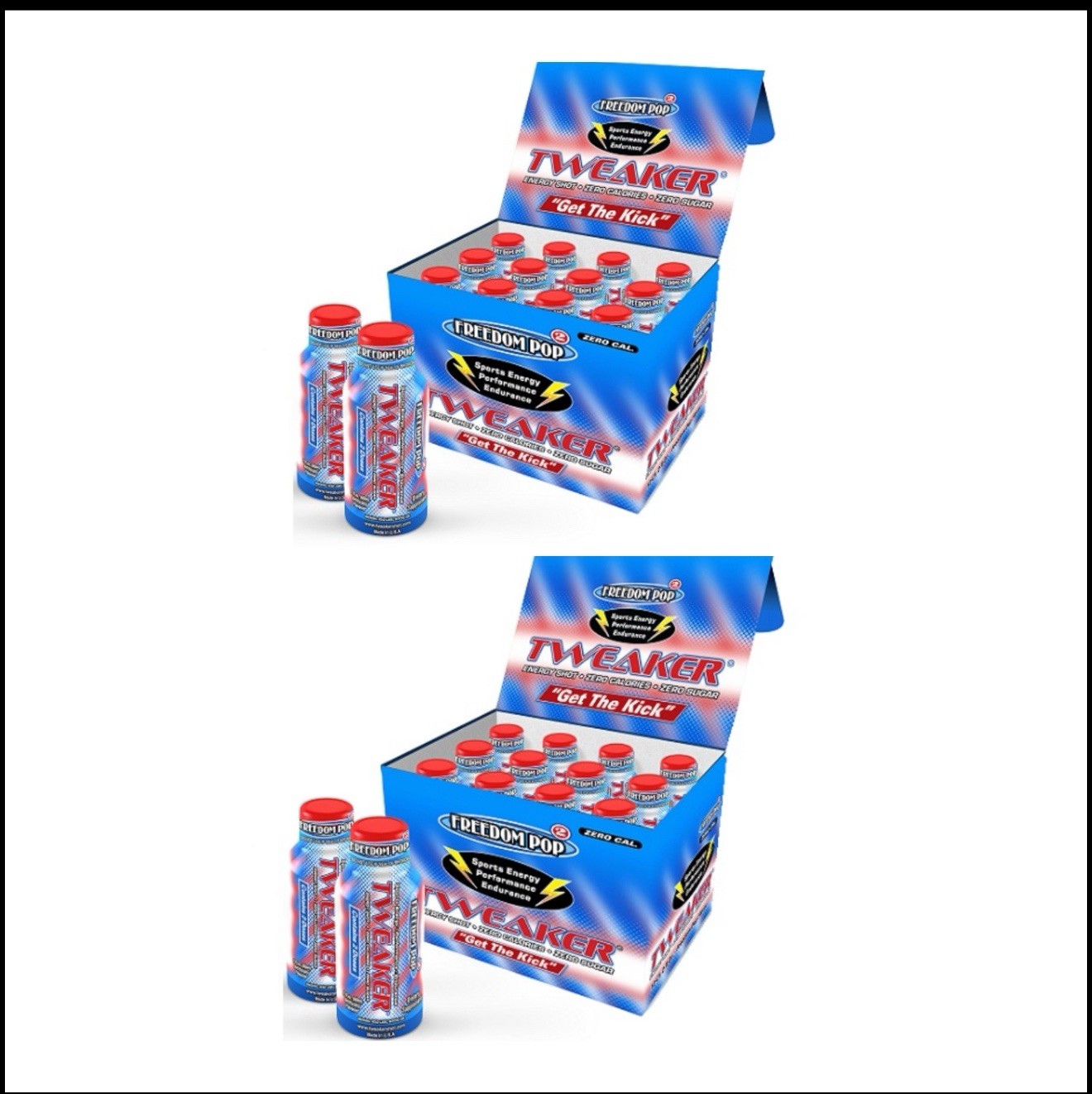 Lot of 4 Tweaker Freedom Blast Flavor 12 ct Energy Shots 2.0 oz Zero 48 Shots