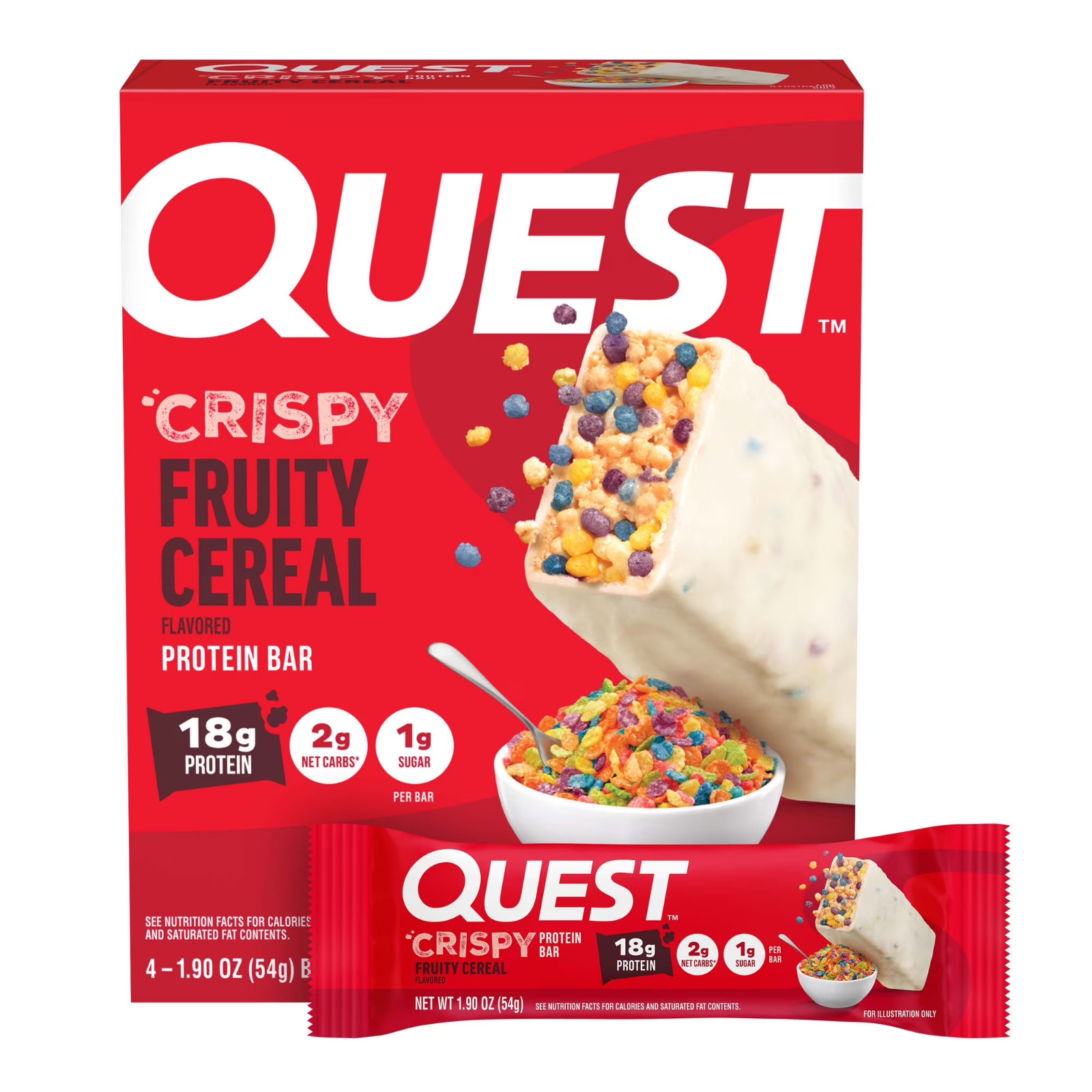 Quest Crispy Protein Bar, Fruity Cereal Flavor, 18g of Protein, 4 Count