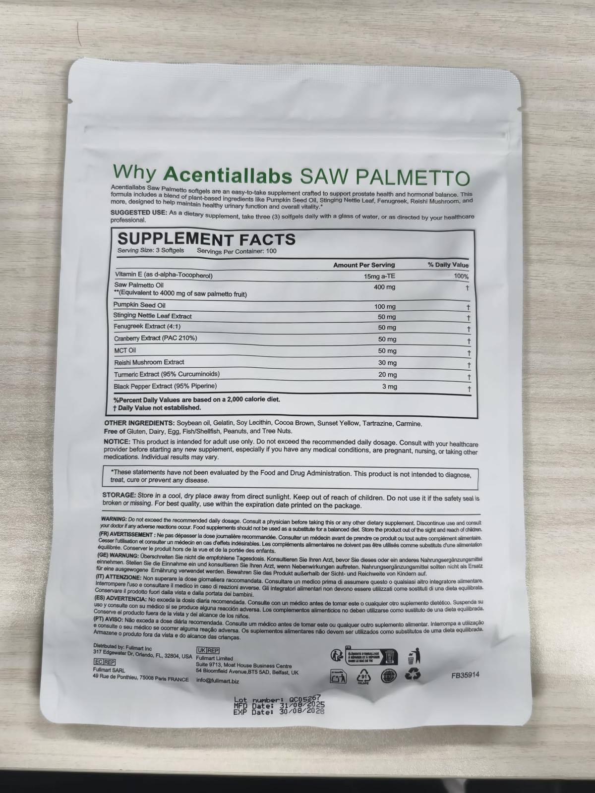 Saw Palmetto for Men, 300 Softgels with 300 Count (Pack of 1)