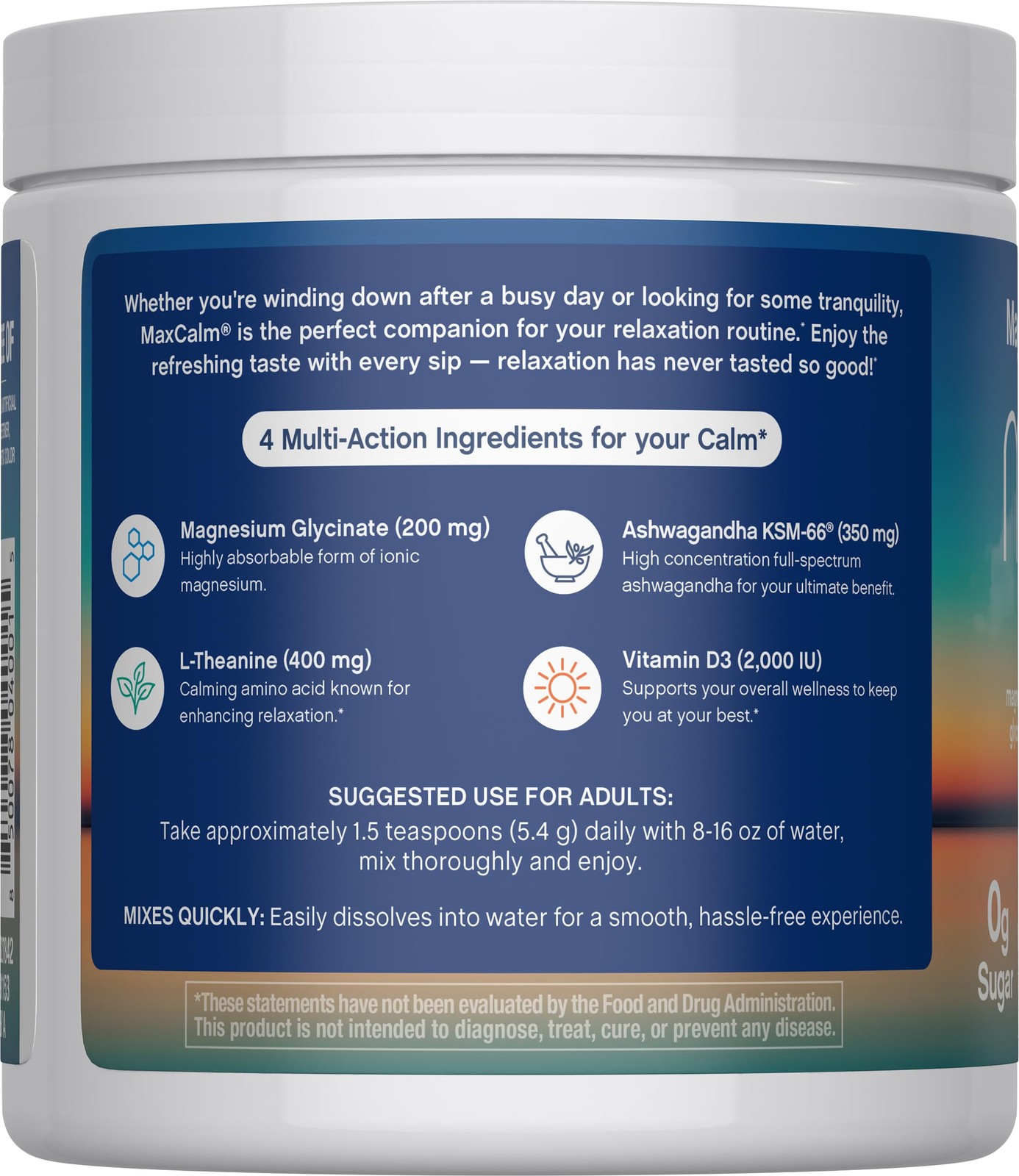 Max Calm Relaxing Drink Mix | Raspberry-Lemonade Flavor | Magnesium 8