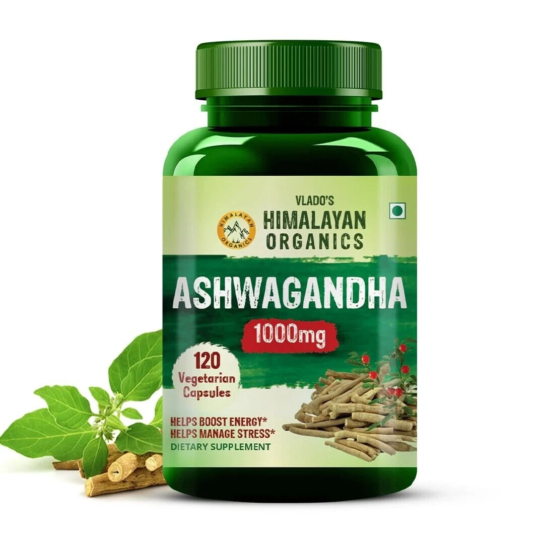 Himalayan Organics Plant Based Ashwagandha 1000mg 120 Veg Capsules fast ship