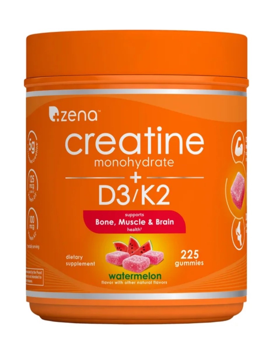 Zena D3/K2+Creatine Monohydrate Gummies, 225-count watermelon flavor bone & musc
