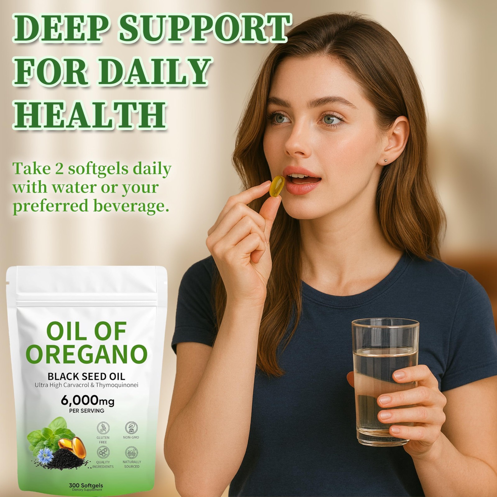 Oil of Oregano Softgels with Black Seed Oil & Thymoquinone, 300 Count, 6000mg, N