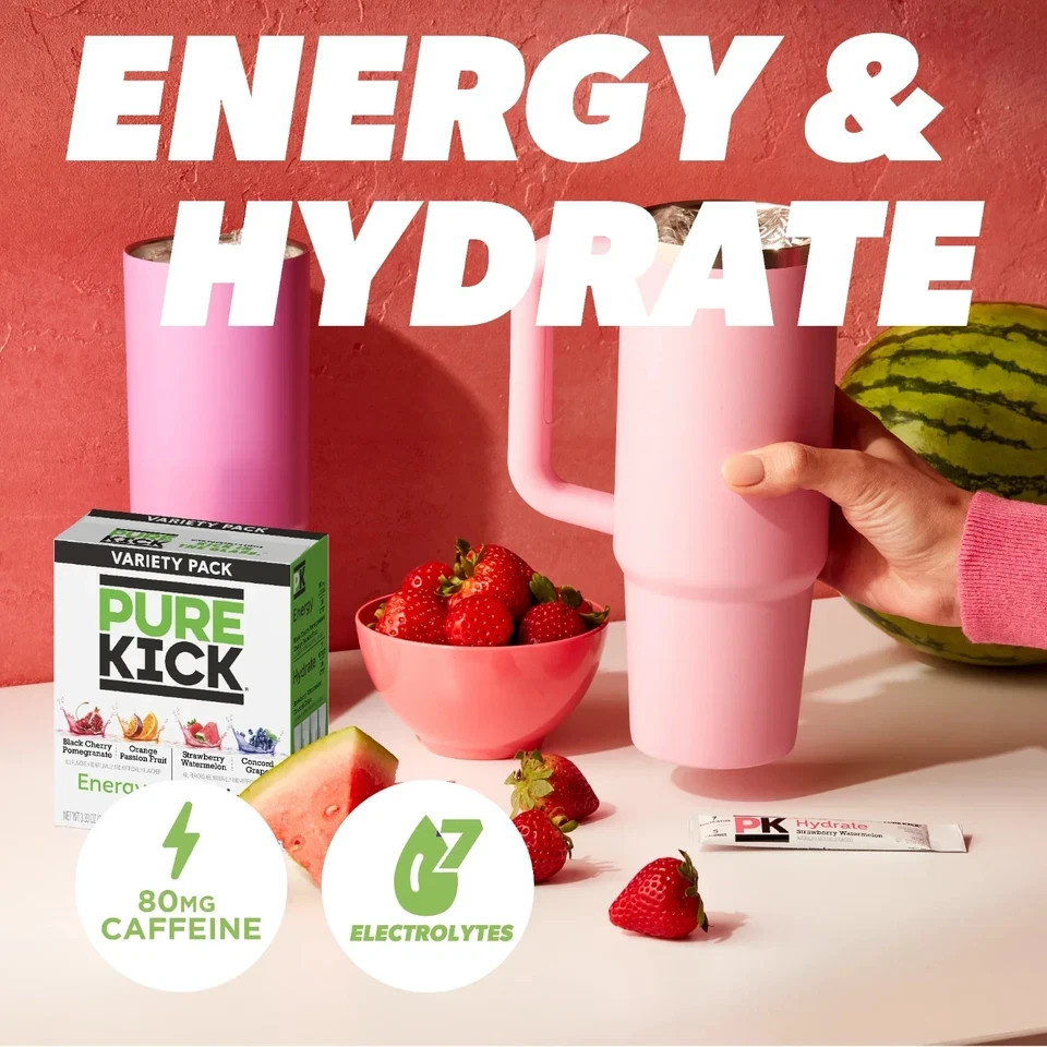 Pure Kick Energy & Hydration Electrolyte Powdered Drink Mix Variety Pack, 30 Ct