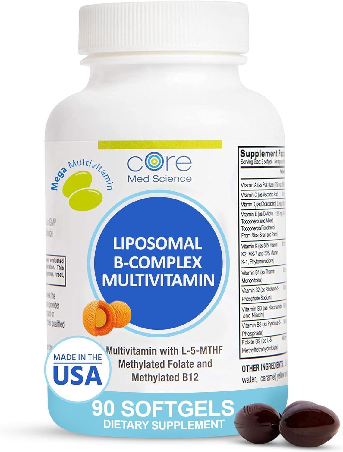 Core Med Science Liposomal Methylated Multivitamin B-Complex, 90 Softgels – No