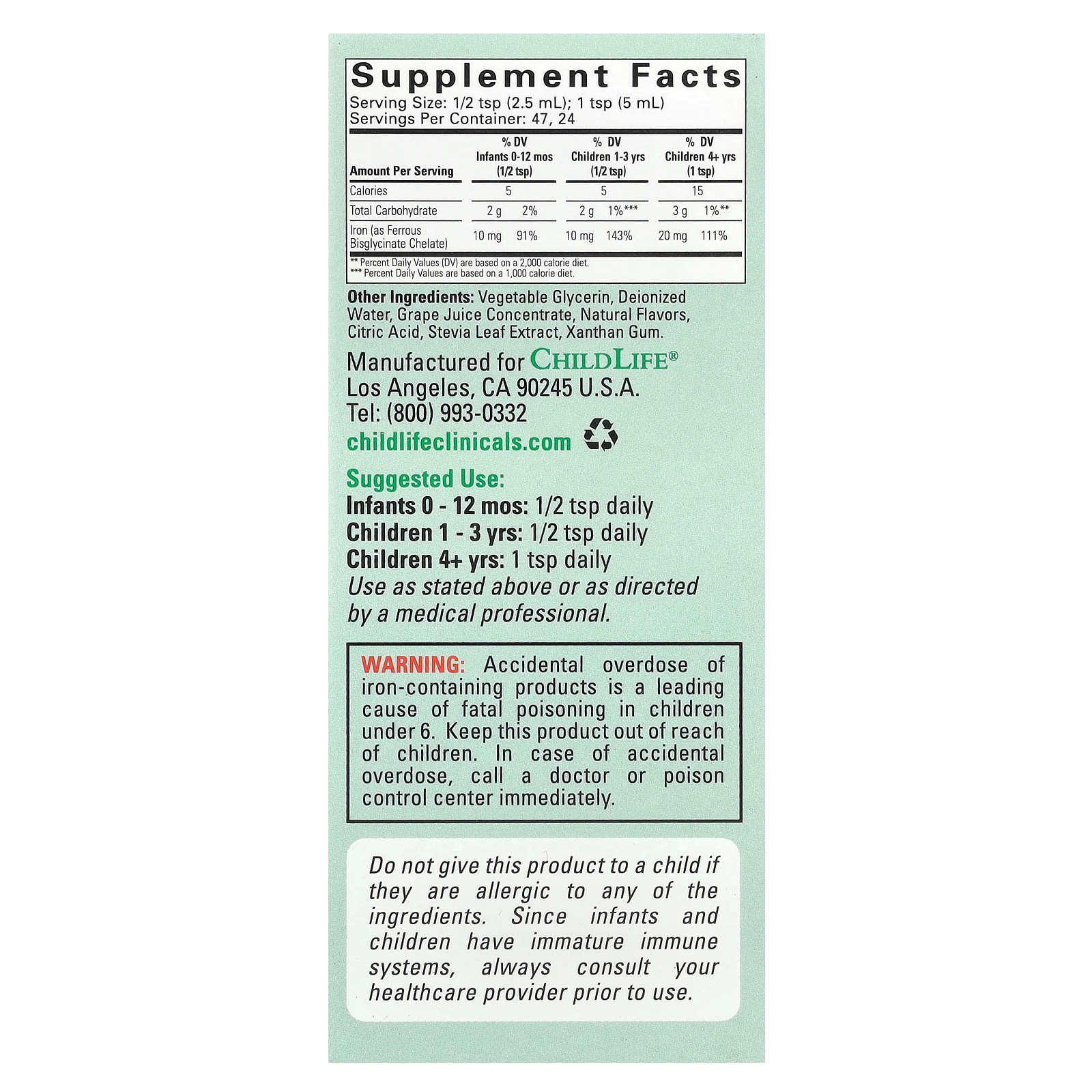 2 X ChildLife Clinicals, Liquid Iron, Natural Berry, 4 fl oz (118 ml)