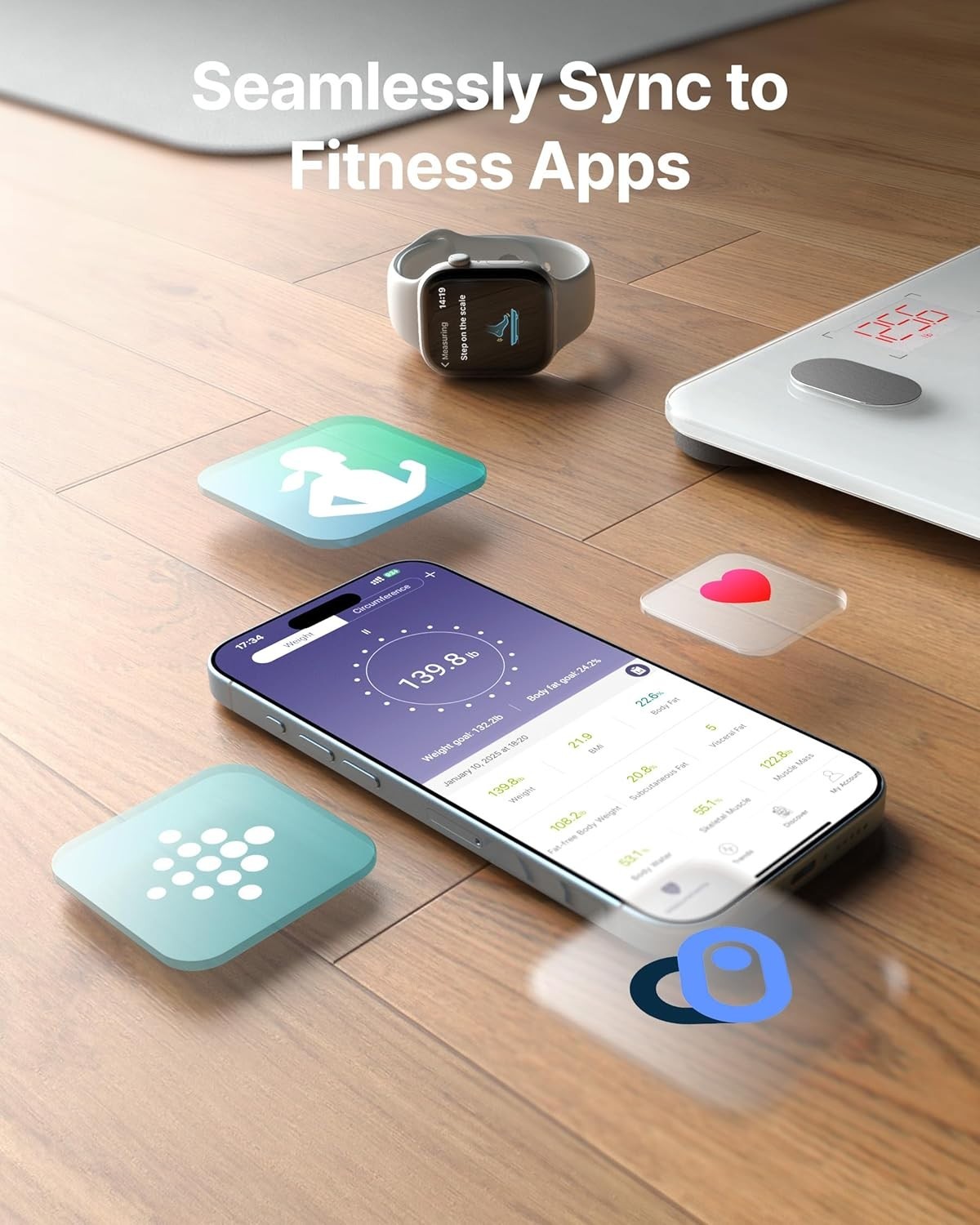 Holistic Health Scale: 13 Metrics, Bluetooth Sync, Perfect for Families, 400lb