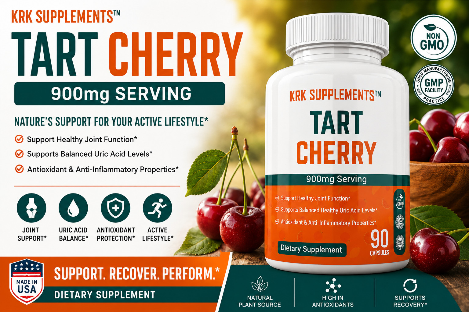 1x Tart Cherry Extract 900mg Antioxidant Anthocyanins Gout Joint Pain Arthritis