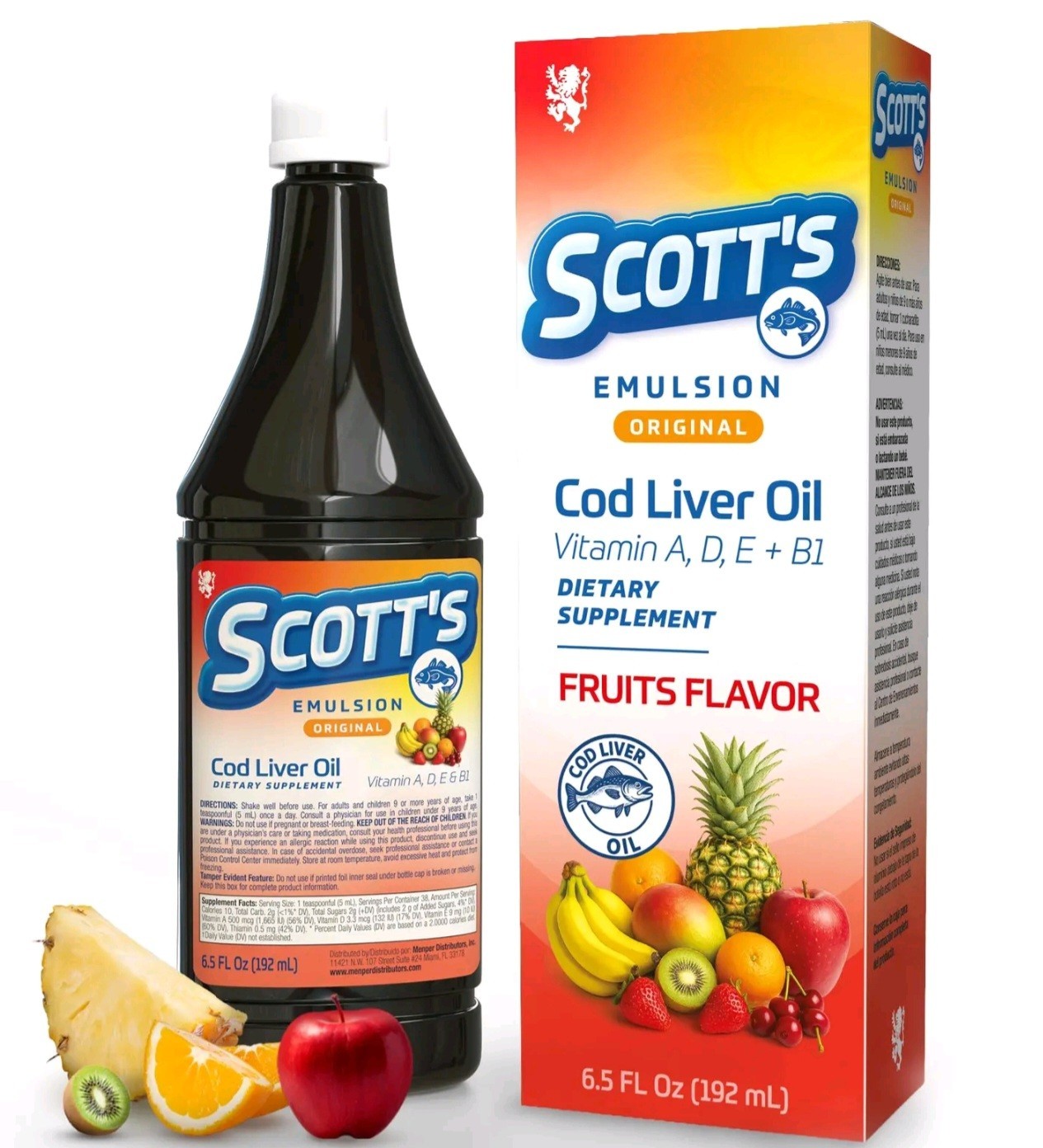 Scott’s Emulsion Original Cod Liver Oil Vitamins A D E B1 Fruits Flavor 6.5 oz