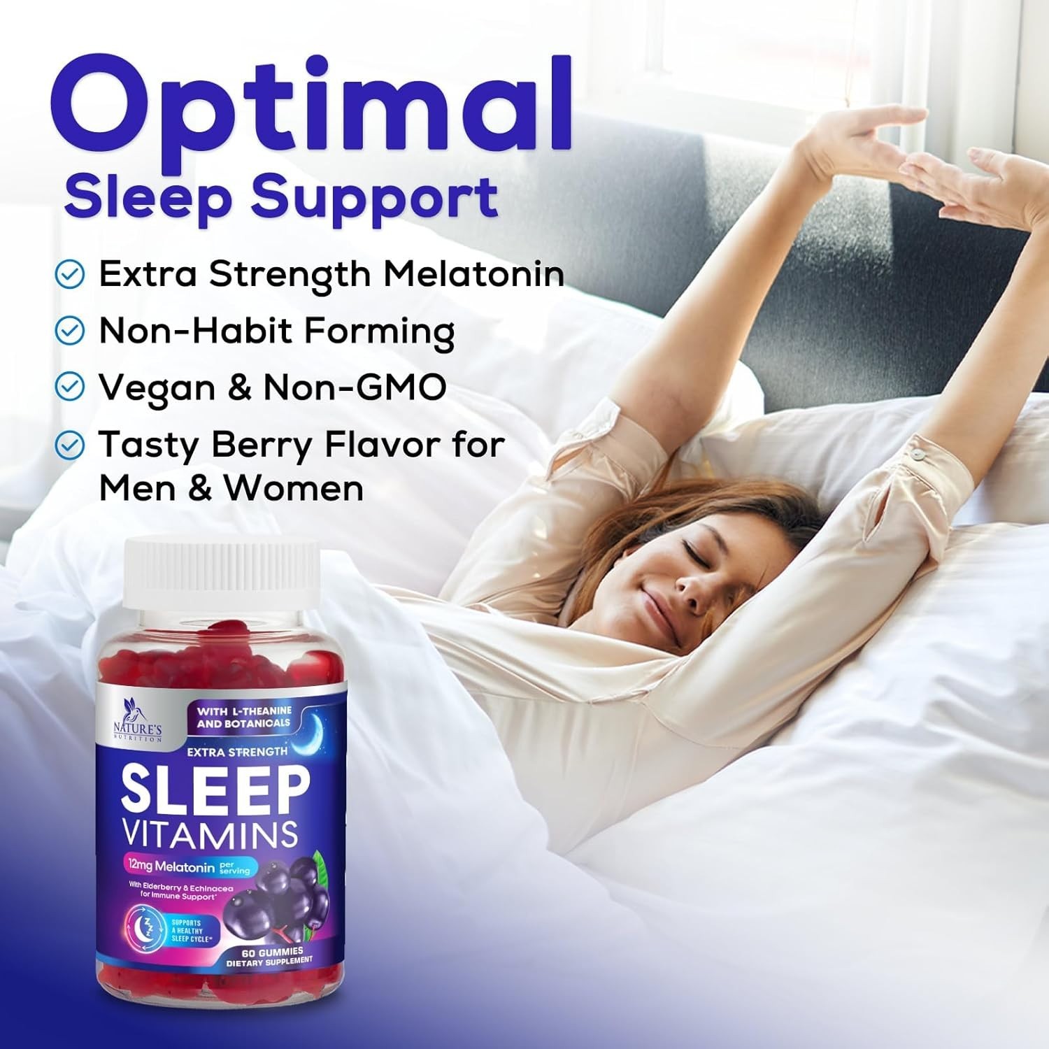 Sleep Gummies with Melatonin 12 mg Per Serving – Extra Strength Sleep Vitamin Gu