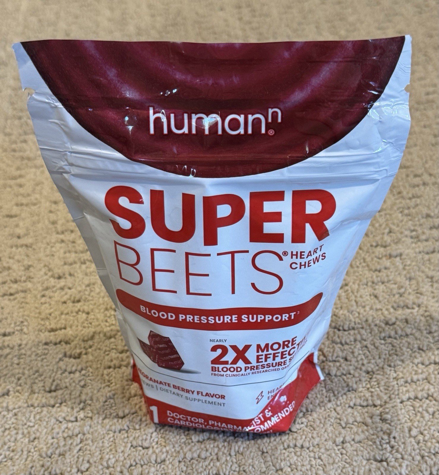 HumanN – SUPER BEETS Heart Chews, Pomegranate, 60 Count, New & Sealed, Exp 10/26