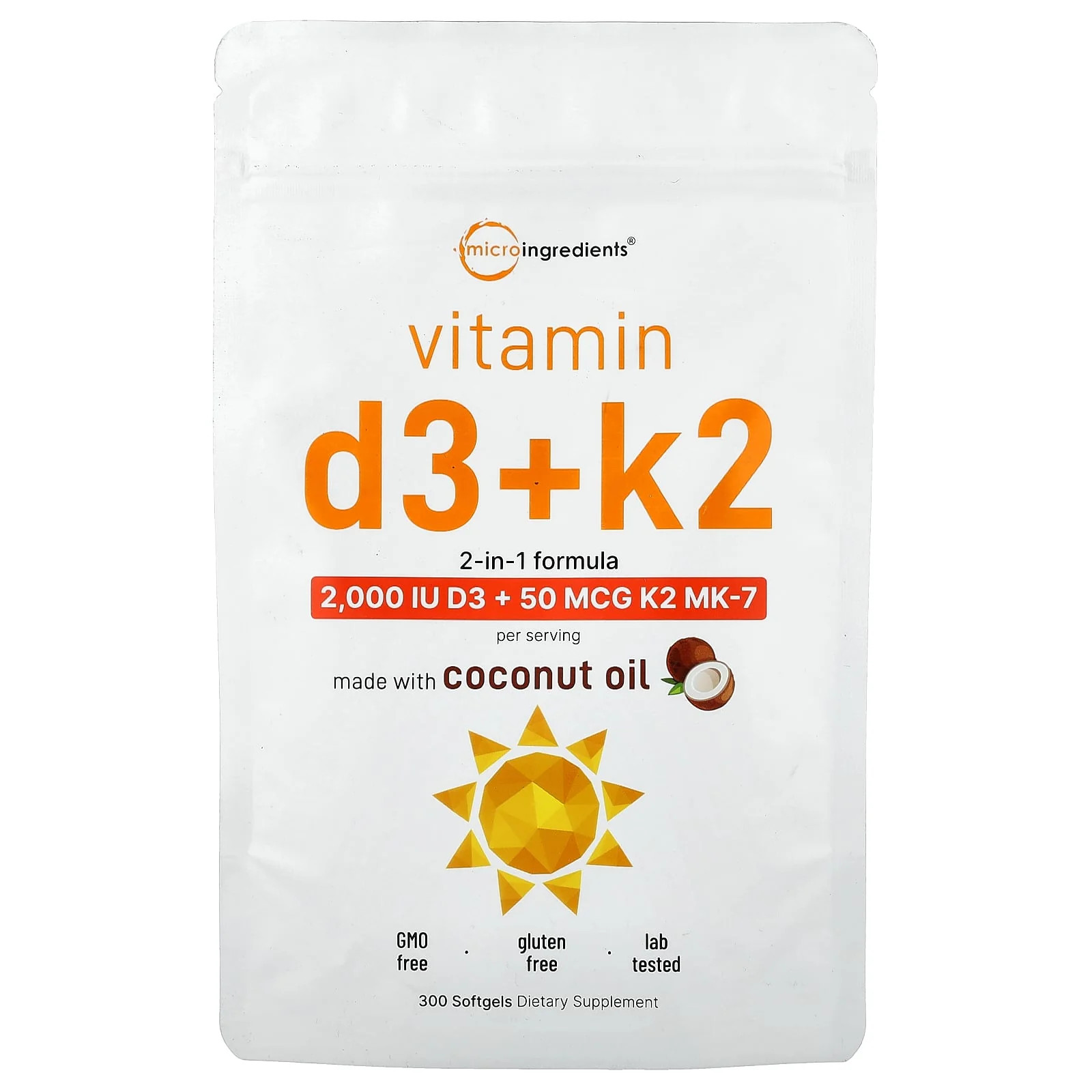 2 X Micro Ingredients, Vitamin D3 + K2, 300 Softgels
