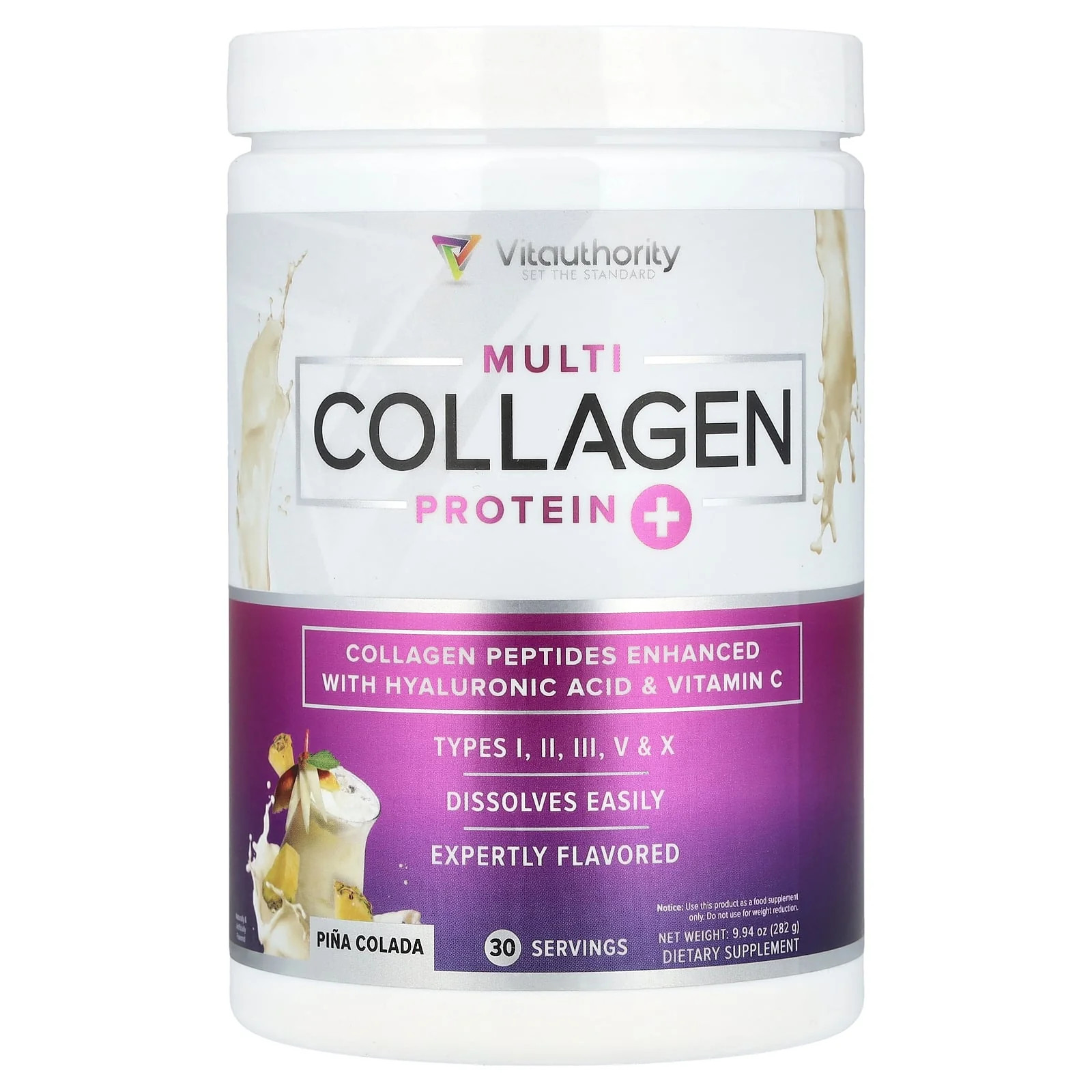 2 X Vitauthority, Multi Collagen Protein+, Pina Colada, 9.94 oz (282 g)