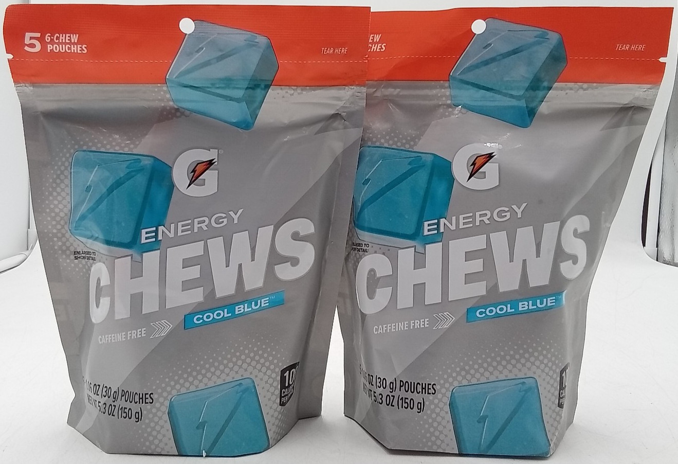 Gatorade Energy Chews Cool Blue Flavor 5 Pouches 2 Pks Exp10/26