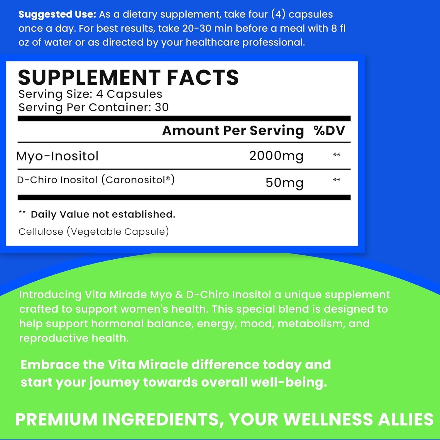 Inositol Supplement Myo-Inositol & D-Chiro Inositol Capsules 2000mg 40:1 Ratio