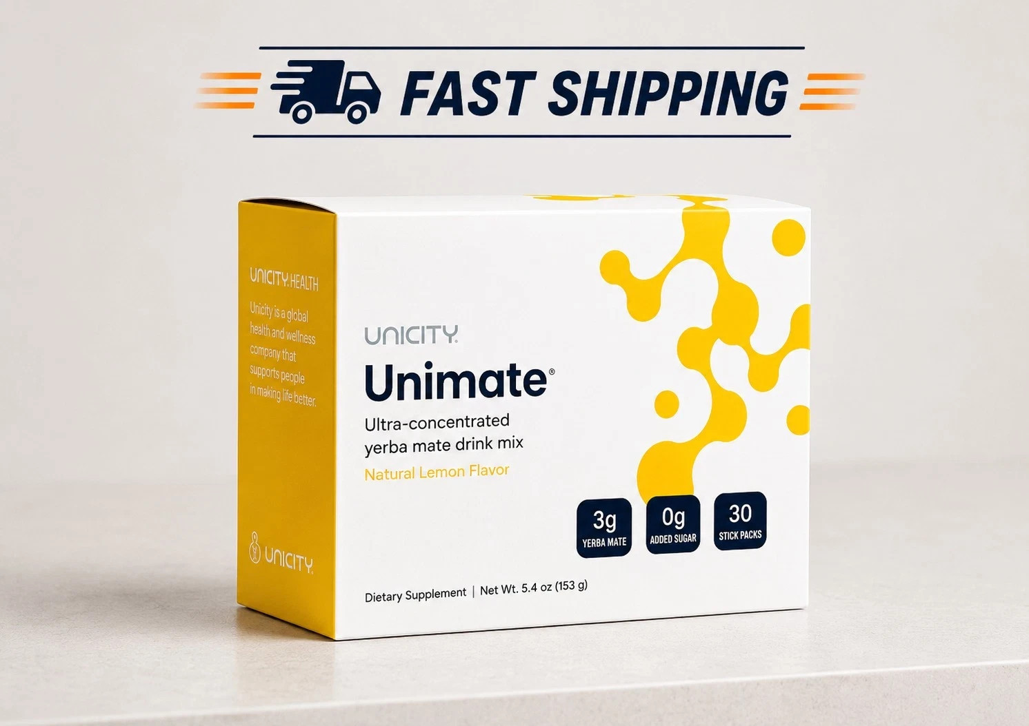 Unicity Unimate Leamon Flavor Supplement-30-count pack-Freshs- Energizing