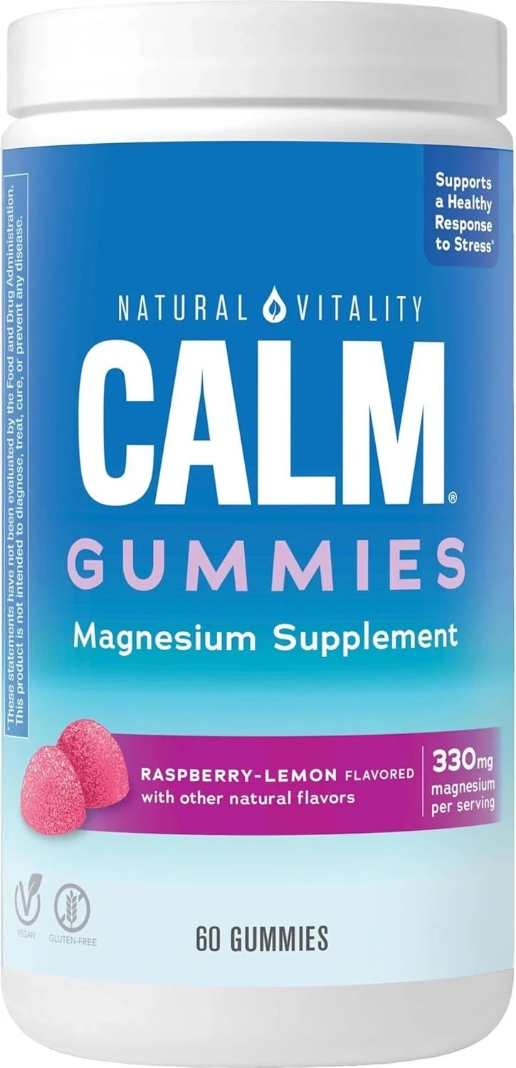 Natural Vitality Calm Gummies Magnesium Citrate Raspberry-Lemon, 60ct Exp 6/26