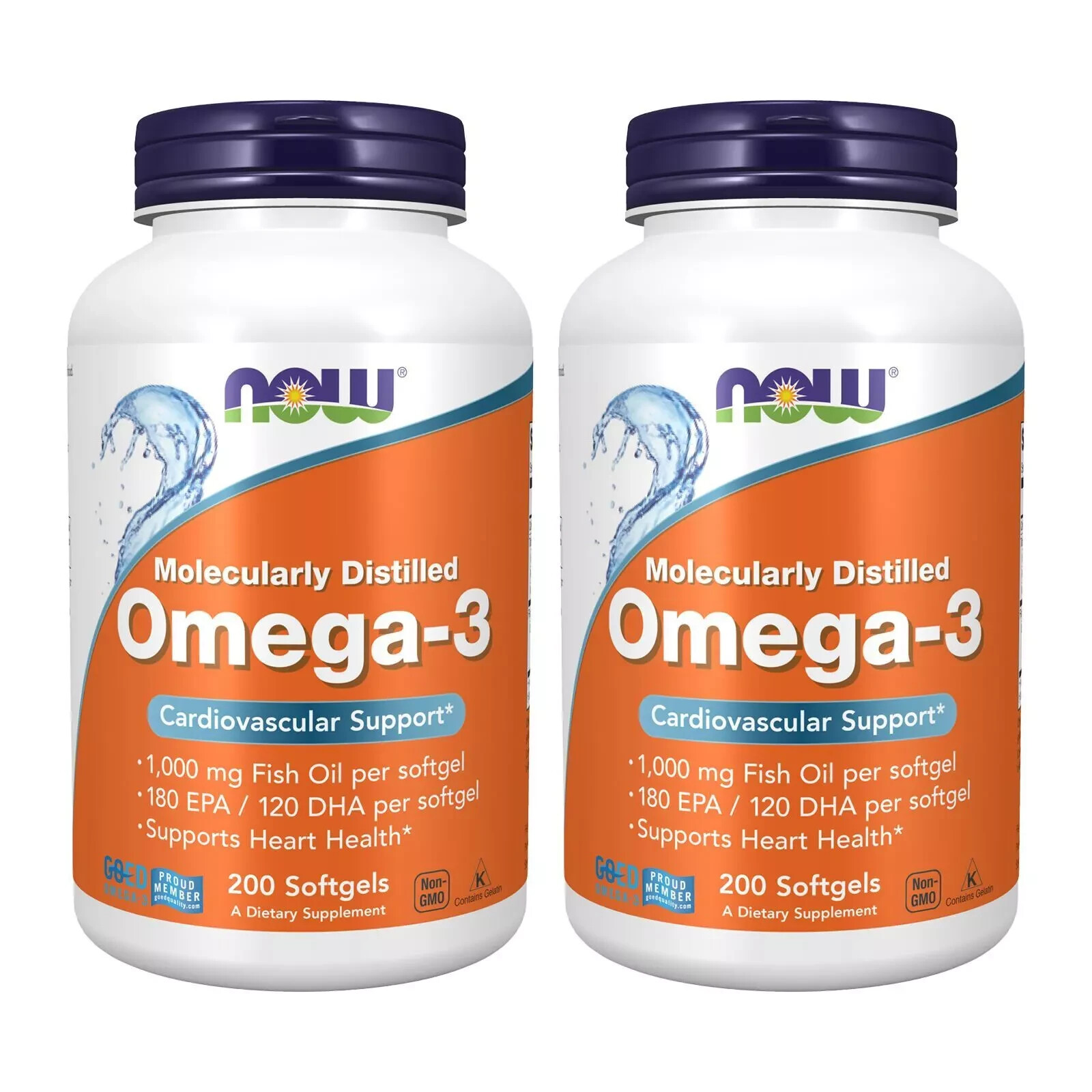 NOW Foods (2 PACKS) Omega 3 Fish Oil, 1000 mg, 200 Softgels