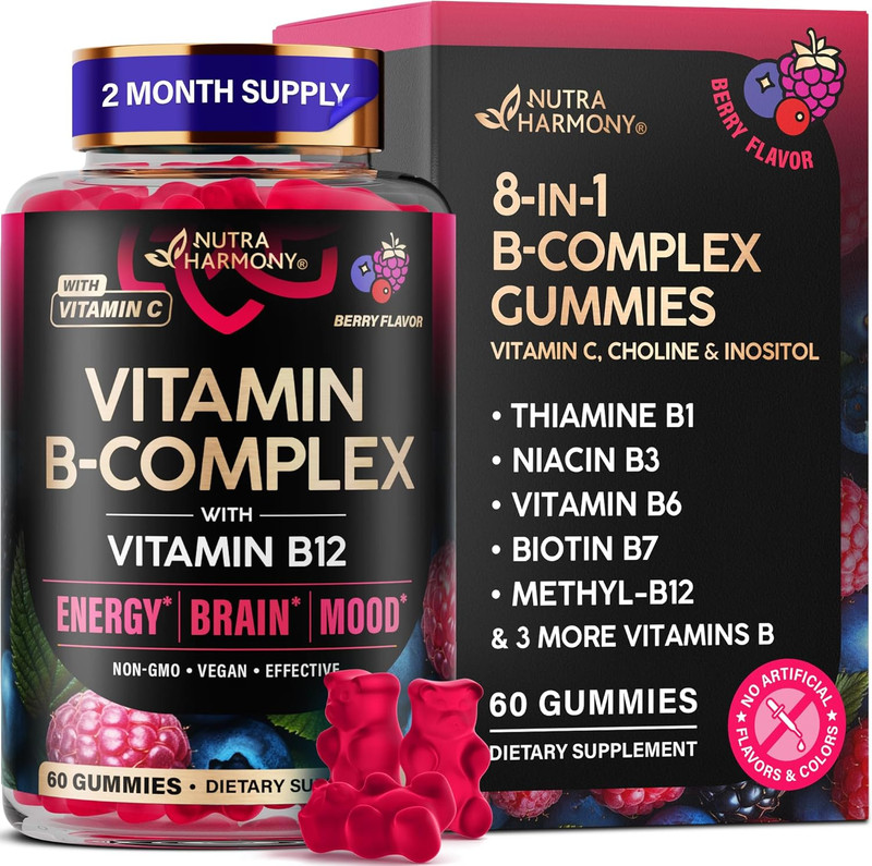 Vitamin B-Complex Gummies W/ Vitamin B12 B1 B2 B3 B5 B6 B7 B9 for Women Men