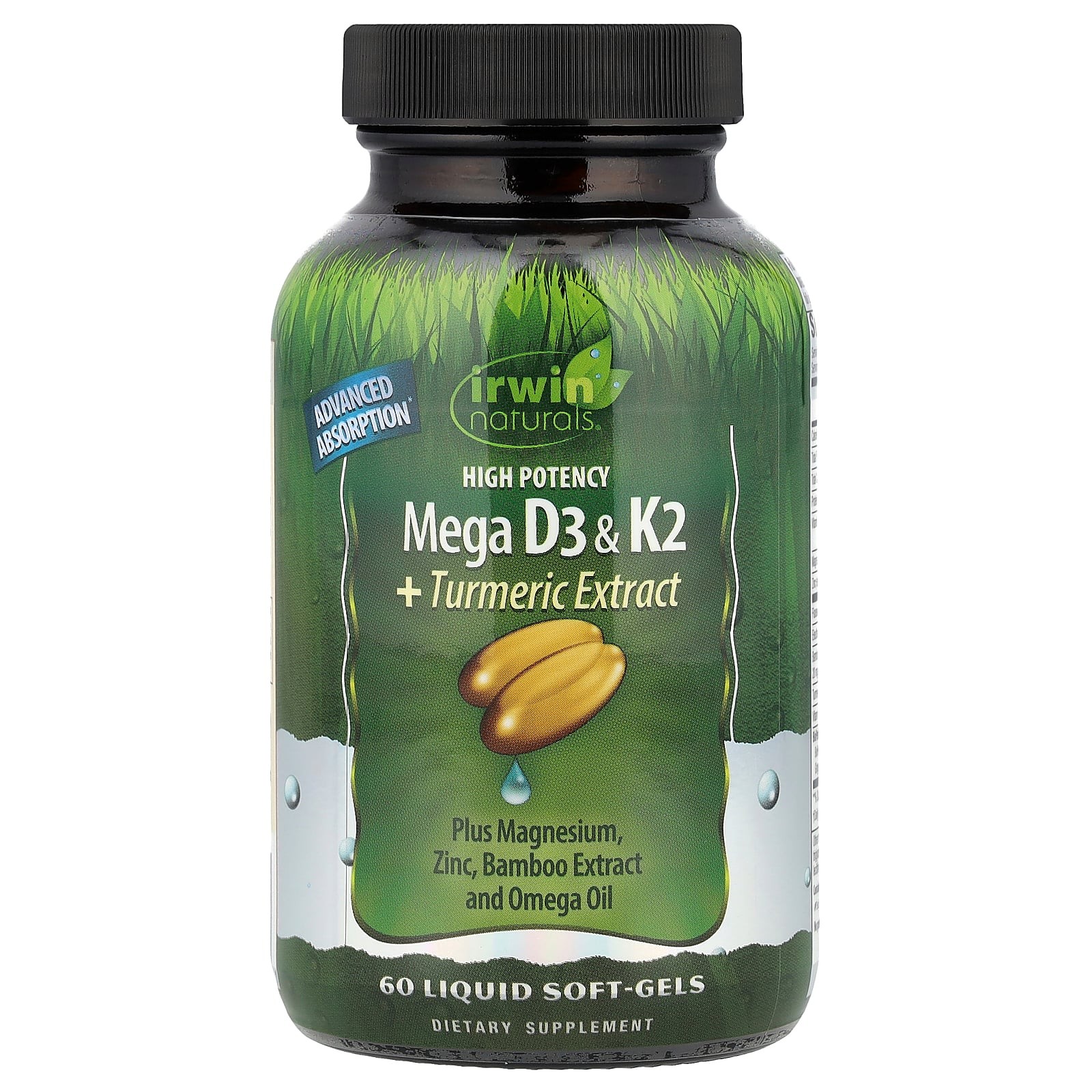 2 X Irwin Naturals, High Potency Mega D3 & K2 + Turmeric Extract, 60 Liquid Sof