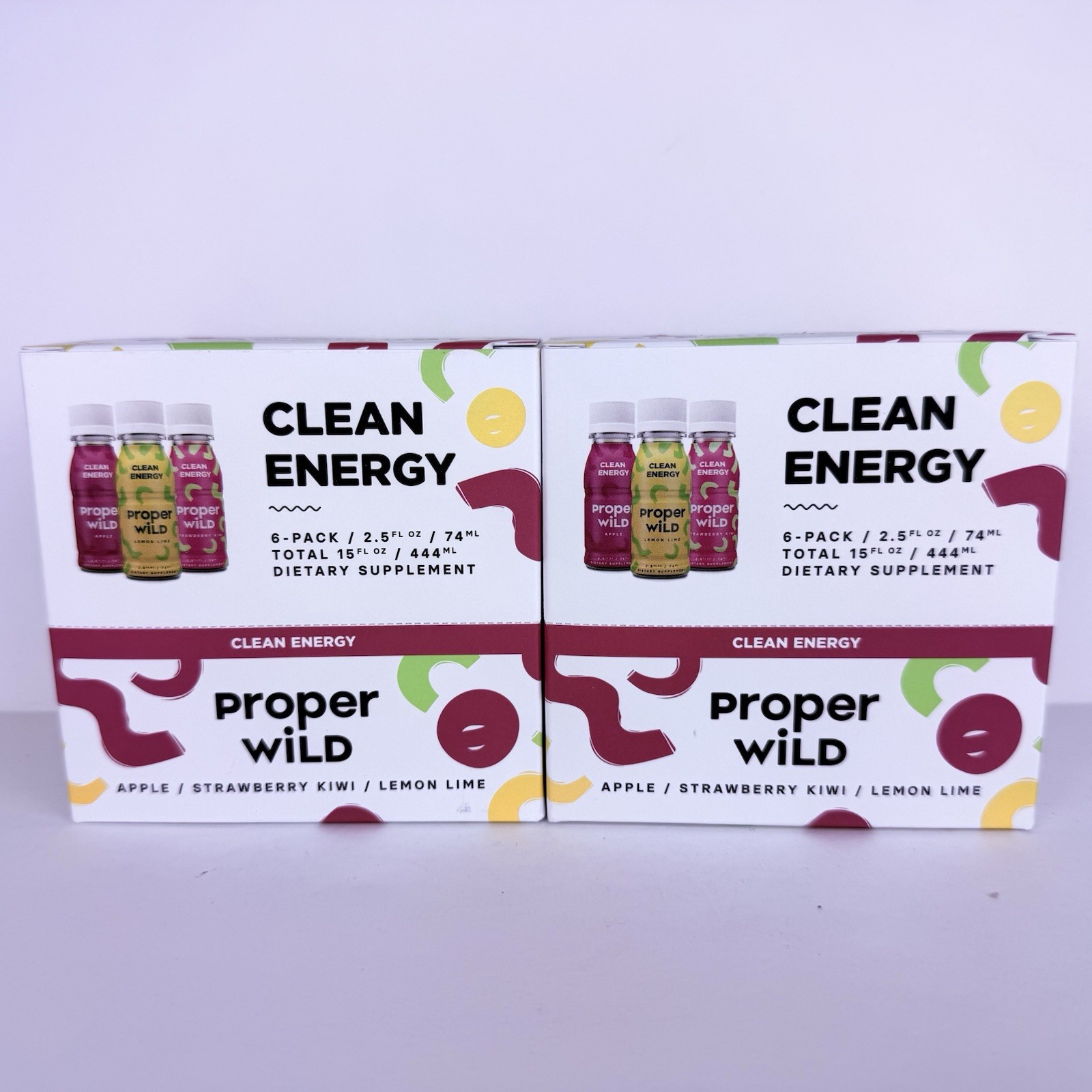 Proper Wild Energy Shots 2 Packs x 6 Each 2.5oz Strawberry Kiwi, Apple, Lem Lime