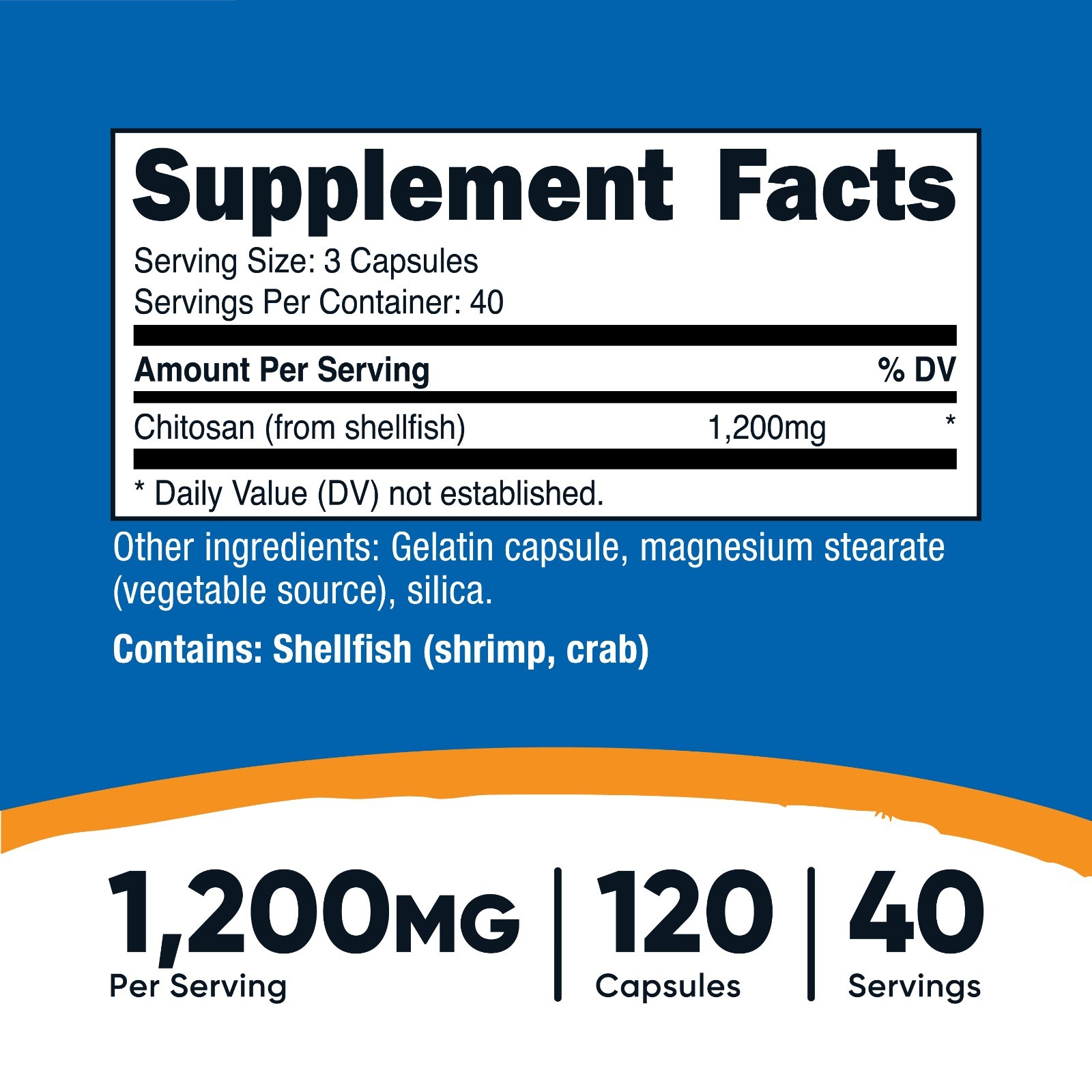 Nutricost Chitosan Supplement (1,200mg) 120 Capsules – GMO-Free, 40 Servings