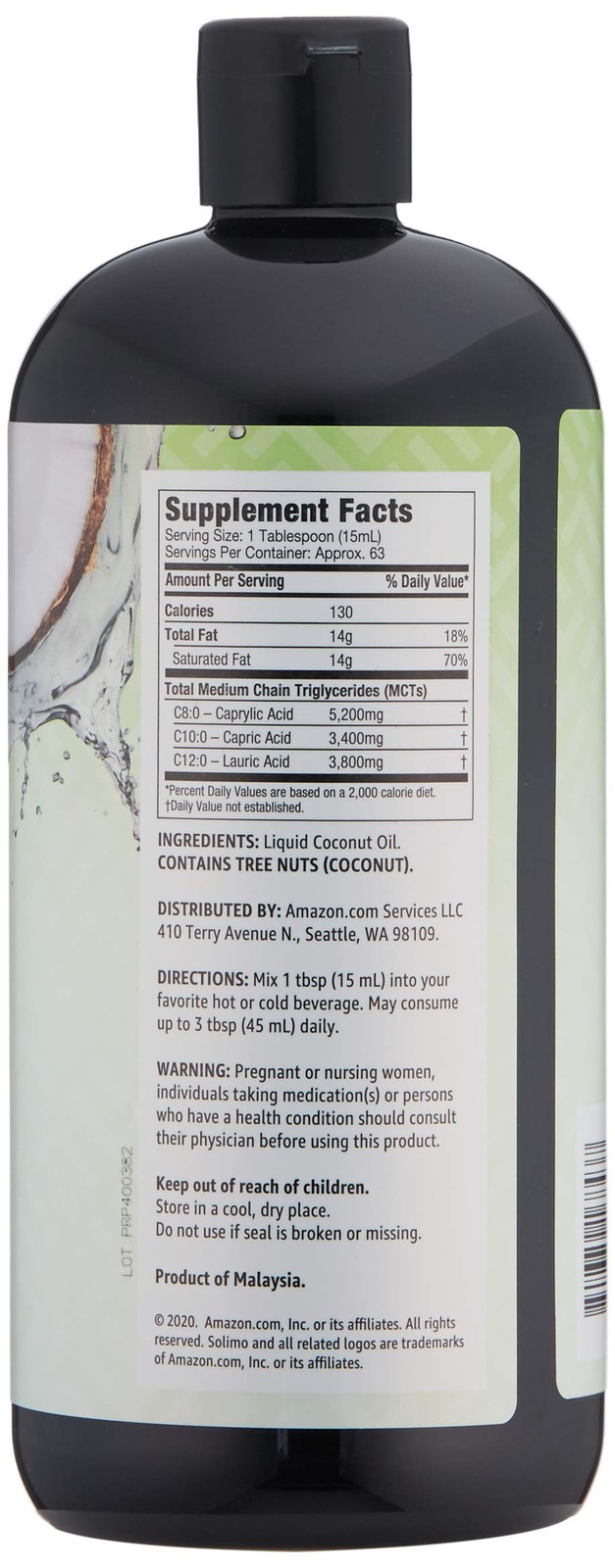 MCT Liquid Coconut Oil, Unflavored, Vegan & Gluten-free, 32 fl oz