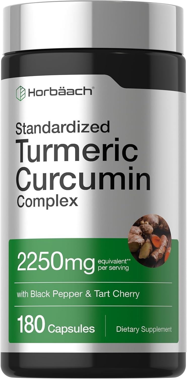 Horbäach Turmeric Curcumin Supplement | with Black Pepper & Tart Cherry, 180 Ct