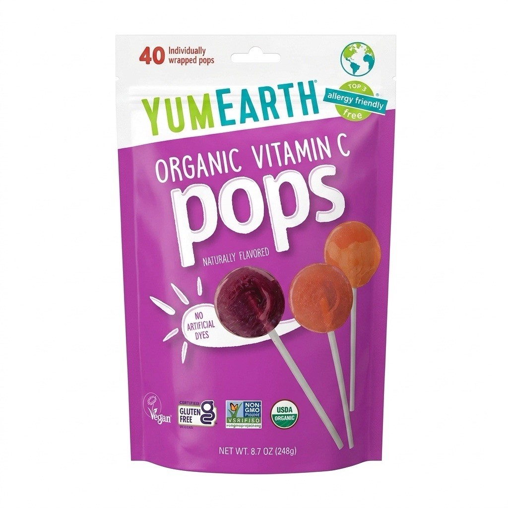 Yumearth Organic Vitamin C Pops Variety Pack, 40 Fruit Flavored Favorites Lollip