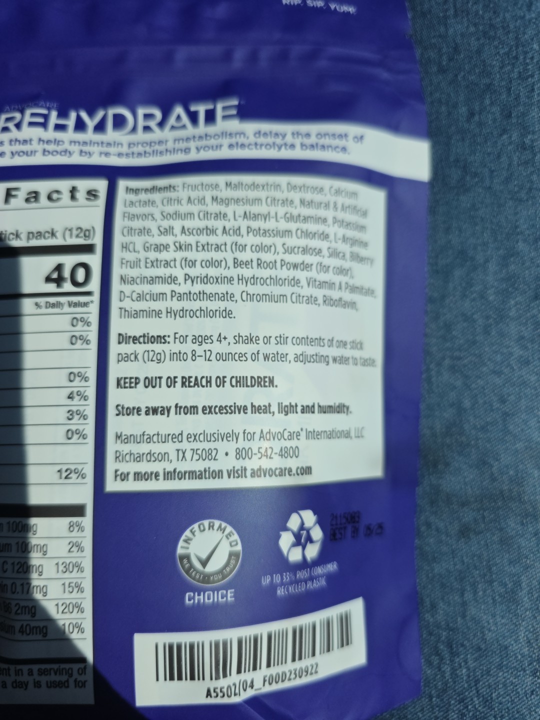 Advocare REHYDRATE – Electrolyte Hydration Drink Mix (14 GRAPE Tubes) 05/2025!