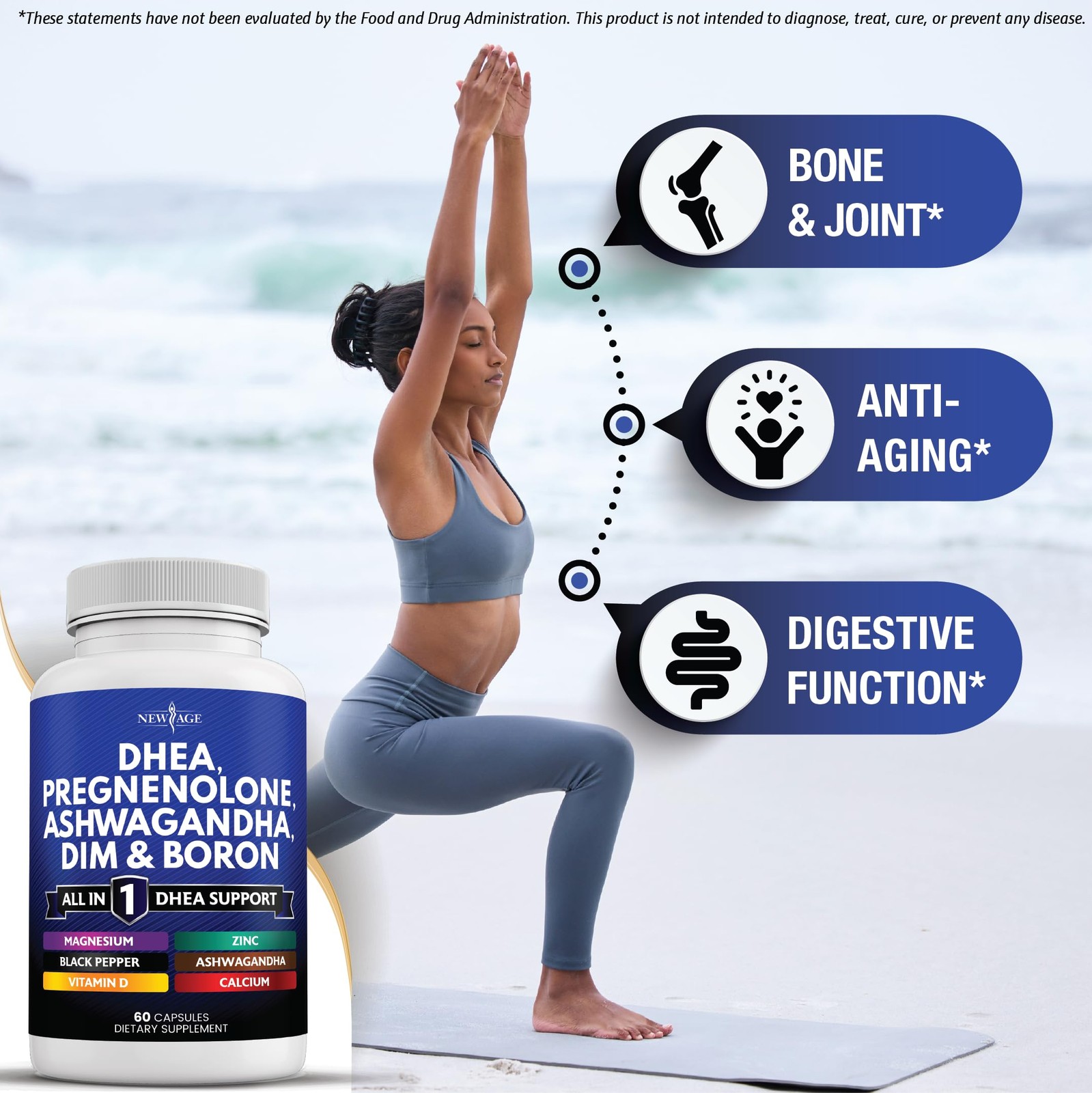 NEW AGE DHEA Supplement – Pregnenolone for Men & Women 60 Count (Pack of 3)