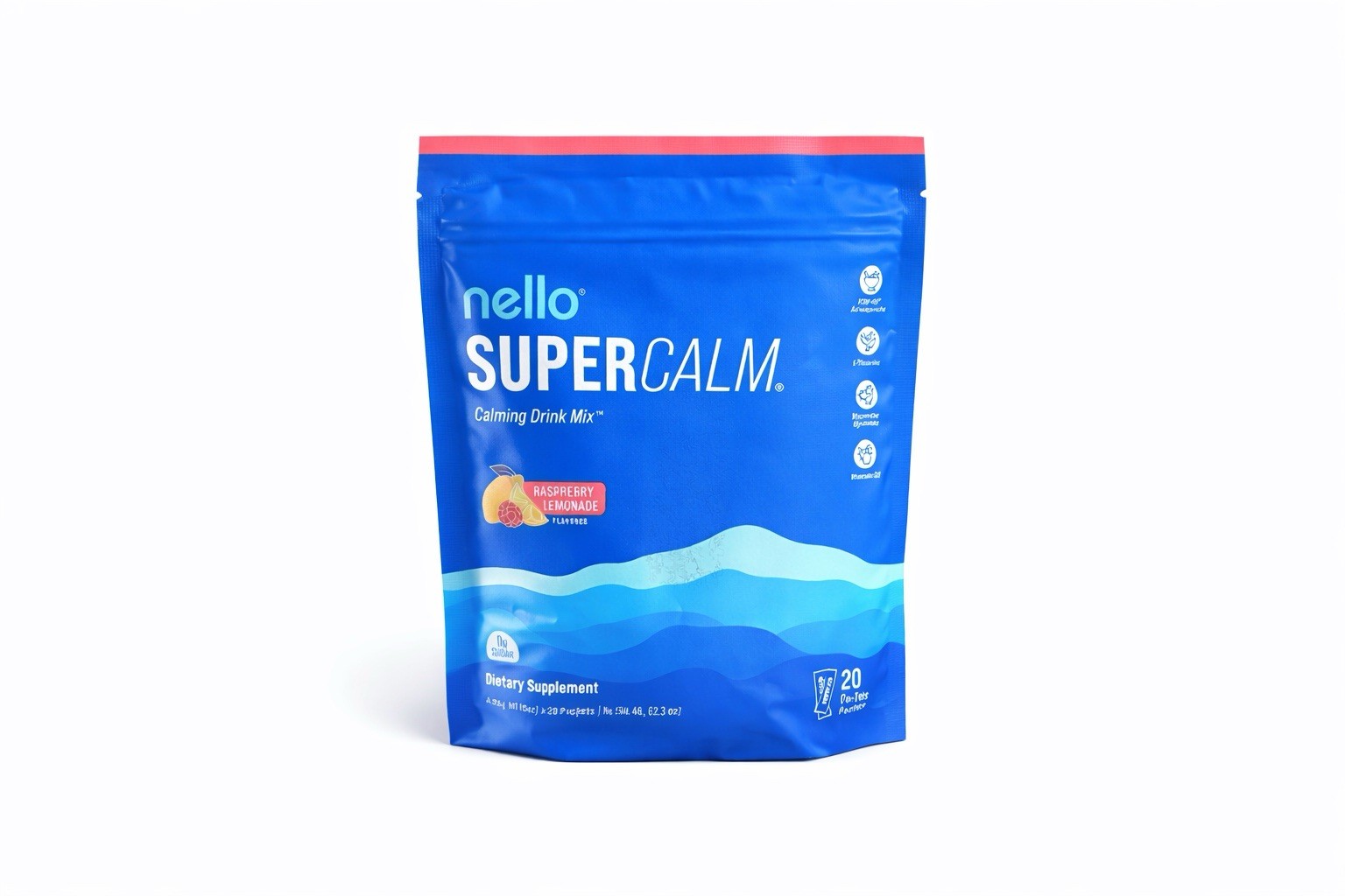 Nello Supercalm Raspberry Lemonade 20 Packets Calming Drink Mix 0 Sugar