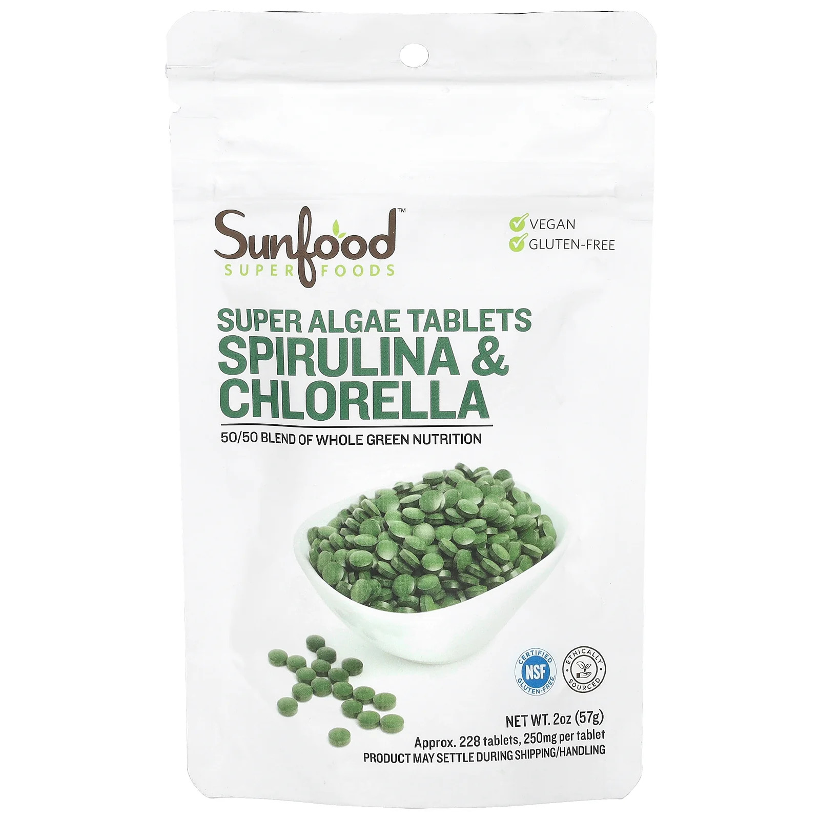 2 X Sunfood, Super Algae Tablets, Spirulina & Chlorella, 250 mg, Approx. 228 Ta